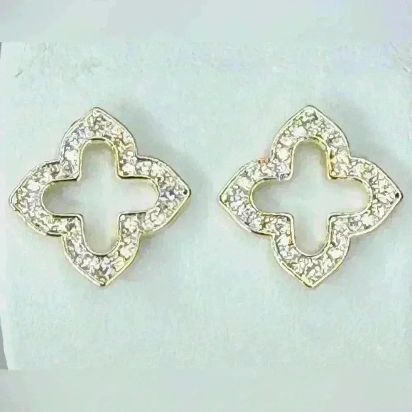 Gold Quatrefoil Pave Earrings - Picture 1 of 3